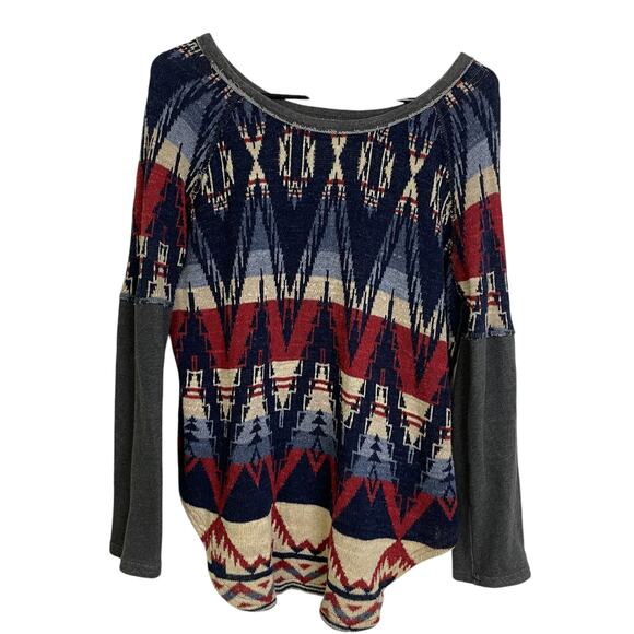 Ralph Lauren Denim Supply Aztec Sweater Medium Blue Distressed Pullover Cotton * - Picture 1 of 8
